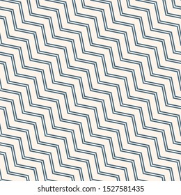 Simple vector seamless pattern with diagonal stripes, lines, chevron, zigzag. Blue and white color. Abstract geometric background texture. Modern linear ornament. Repeat design for decor, textile