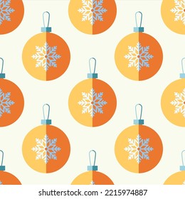 Simple vector seamless pattern of flat Christmas bauble on beige background for textile, wallpapers, wrappers, postcard. Merry Christmas and Happy New Year concept