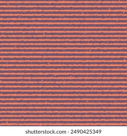 
Simple vector seamless pattern of horizontal stripes with jagged edges. Orange and dull burgundy. Texture of small specks.