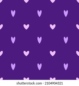 Simple vector seamless pattern with little hearts on a purple background. Holiday Valentine's day background for wallpaper, postcards, banners, fabrics design. Delicate flat style love ornament.