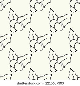 Simple vector seamless pattern of mistletoe on beige background for textile, wallpapers, wrappers, postcard. Merry Christmas and Happy New Year concept
