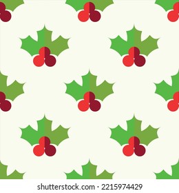 Simple vector seamless pattern of mistletoe on beige background for textile, wallpapers, wrappers, postcard. Merry Christmas and Happy New Year concept
