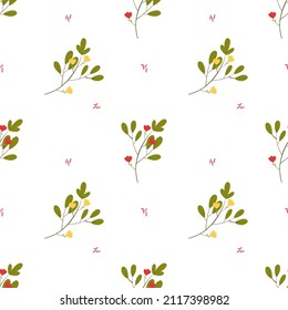 Simple vector seamless pattern on white background yellow and red flowers