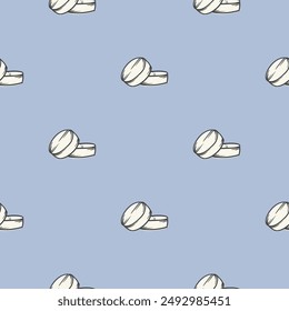Simple vector seamless pattern with pills and medicine icons. Repeating background with symbols of medicine, health care.