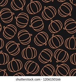 Simple vector seamless pattern with pumpkins on black baclground. Halloween elements. Perfect for wrapping paper or fabric.