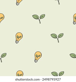 Simple vector seamless pattern related to clean energy sources, electricity generation. Icons signs and symbols of ecology