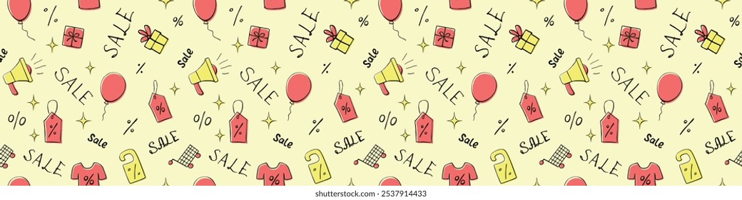 Simple vector seamless pattern related to shopping, black friday, promotions and sales. Endless background for gift paper, decoration, prints