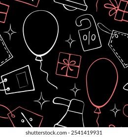 Simple vector seamless pattern related to shopping, black friday, promotions and sales. Endless background for gift paper, decoration, prints