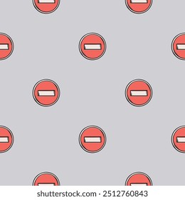 Simple vector seamless pattern with round car no travel sign, brick symbol. Hand drawn illustration for design, advertising, wrapping paper, background