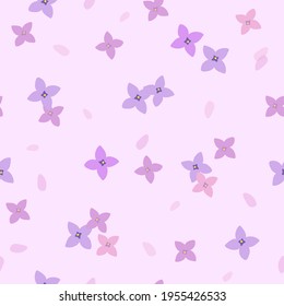 simple vector seamless pattern with simplified stylized lilac flowers on pastel lilac background
