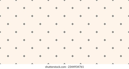 Simple vector seamless pattern with small diamond shapes, outline stars, tiny rhombuses. Abstract minimal black and white geometric texture. Minimalist repeat background. Subtle decorative geo design