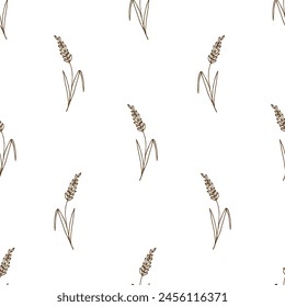 Simple vector seamless pattern. Spikelets of wheat on a white background. Pastries, baked goods and bread. Bakery products. For packaging prints, labels