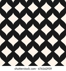 Simple vector seamless pattern. Stylish monochrome geometric texture with smooth shapes, curved rhombuses. Elegant abstract luxury background. Repeat tiles. Design for decor, textile, cloth, covers