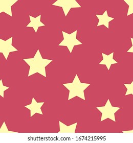Simple vector seamless star pattern. Digital scrap paper. Yellow stars on pink background. For design of surfaces, textiles, packaging, backgrounds. Theme of the holidays