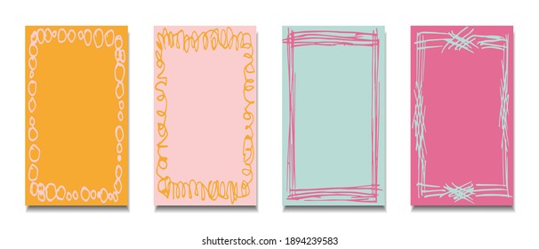 Simple vector set of abstract background template, frame, story. Pink blue colors. For the design of the cover, flyer, brochure.