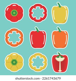 conjunto simple de vectores de pimientos dulces coloridos