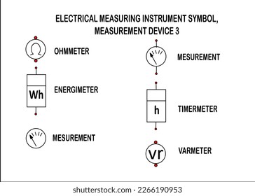 Einfache Vektorgrafik von Symbolen für elektrische Messgeräte, Draufsicht, in architektonischen Plänen verwendete Bauzeichen, Entwürfe, grafische Gestaltungselemente, Vektorgrafik, Bogenarten