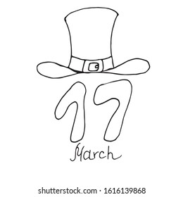 Simple vector set of hand drawn illustrations icons for st. Patrick day in 17 march.