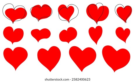 simple vector set of hand-drawn heart shapes about love, for Valentine's Day