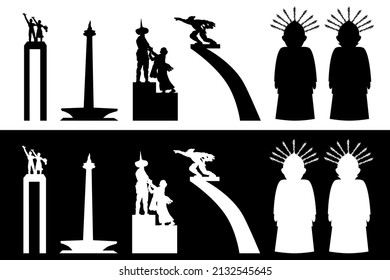 Simple Vector Set Jakarta, Indonesia Icon In Silhouette, Isolated on White 
