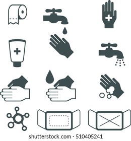 Simple Vector Set Of Medical Hygiene Icons / Symbols / Signs in Black And White