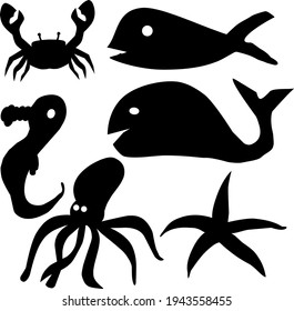 a simple vector set of sea animal icons