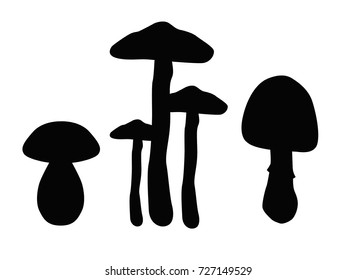A simple vector set of three mushroom silhouettes isolated on white background.