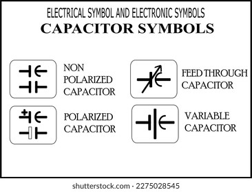 Simple vector set of  transistor  symbol, capacitor  symbol, Top view, construction symbols used in architectural plans, blueprints, graphic design elements, Vector illustration
