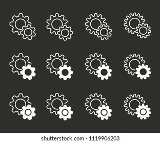 Simple vector setting icon. Cog, gear, cogwheel, development, sprocket, ets. White illustration isolated for graphic and web design.