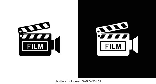 Vetor simples mostrando a metade superior de um clipe de filme com palavra de filme, ideal para elementos de design relacionados ao cinema e produção.