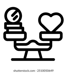 Vetor simples mostrando uma balança pesando o valor do dinheiro e do amor