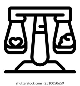 Simple vector showing the concept of love versus money, represented by a balance scale weighing a heart and cash