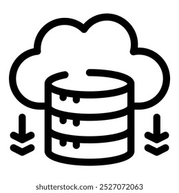 Vetor simples mostrando o download de dados de um servidor em nuvem para um banco de dados