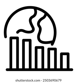Simple vector showing a decreasing bar graph with an earth icon, representing the concept of global recession