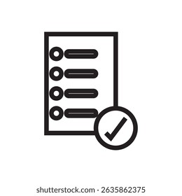 Simple vector showing a list with a check mark, representing completed tasks, to-do lists, or survey forms.