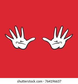 Simple vector Sign - Stop, two handed on red background, sketch cartoon style