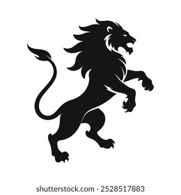 Simple vector silhouette of an angry lion jumping, with bold lines. Ideal for printing with a clean, iconic look on a white background