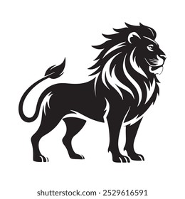 Simple vector silhouette of an angry lion jumping, with bold lines. Ideal for printing with a clean, iconic look on a white background