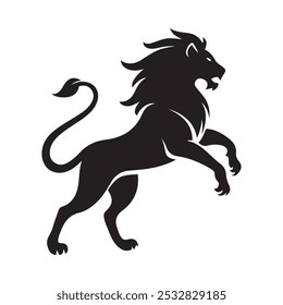 Simple vector silhouette of an angry lion jumping, with bold lines. Ideal for printing with a clean, iconic look on a white background