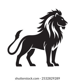 Simple vector silhouette of an angry lion jumping, with bold lines. Ideal for printing with a clean, iconic look on a white background