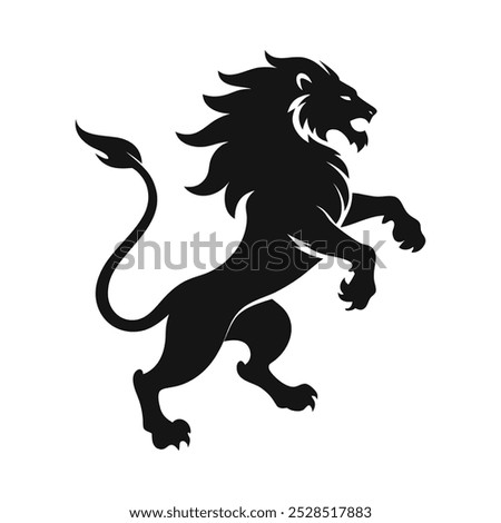 Simple vector silhouette of an angry lion jumping, with bold lines. Ideal for printing with a clean, iconic look on a white background