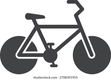 Silueta de Vector simple de una bicicleta gris oscuro con ruedas redondeadas y el marco se muestra desde el lado sobre un fondo blanco liso que simboliza