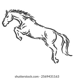 simple vector sketch of a wild horse jumping high with a simple but very dashing design