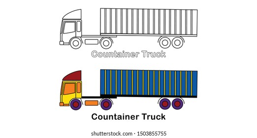 simple vector sketchy container  truck coloring book for kids on Kindergarten and preschool educations, eps10 vector illustration.