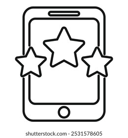 Simple vector of a smartphone receiving a three star rating, perfect for topics like reviewing apps or products