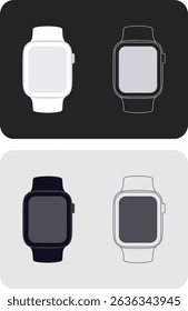 Simple vector smartwatch icon, Modern watch icon. Wristband or Wristwatch. Smart watch icon in flat style. Smartwatch design symbol for apps and web. Vector illustration.