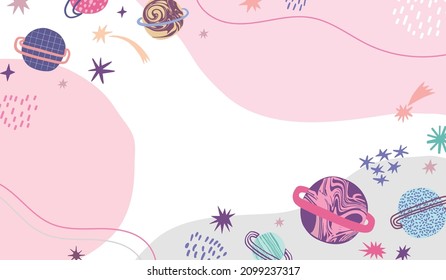 Simple vector space background. Modern hand drawn universe banner