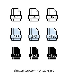 Simple vector square file types and formats labels icon set