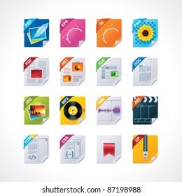 Simple vector square file types and formats labels icon set