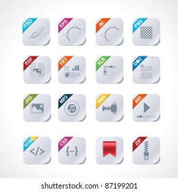 Simple vector square file types and formats labels icon set